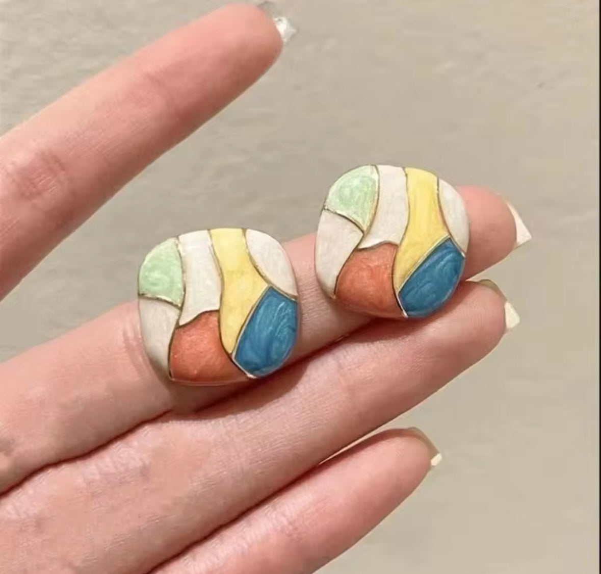 Colorful Mosaic Statement Earrings – Abstract Geometric Studs for Women