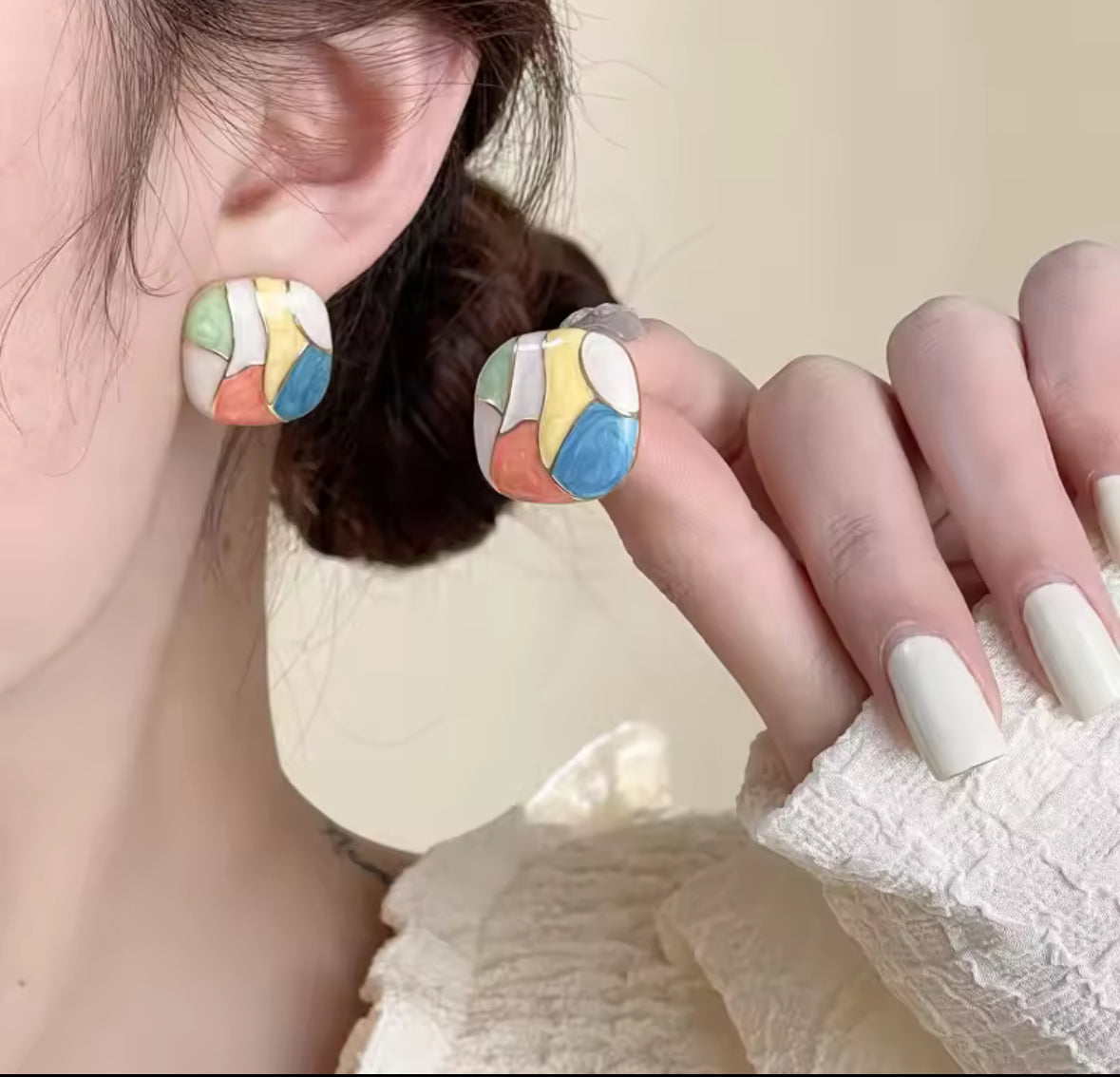 Colorful Mosaic Statement Earrings – Abstract Geometric Studs for Women