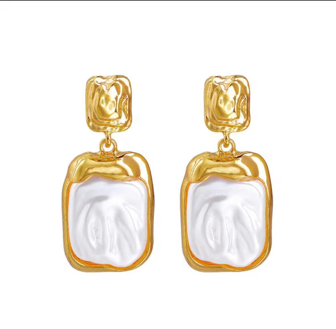Vintage Gold & Pearl Drop Earrings – Irregular Baroque Style Statement Jewelry