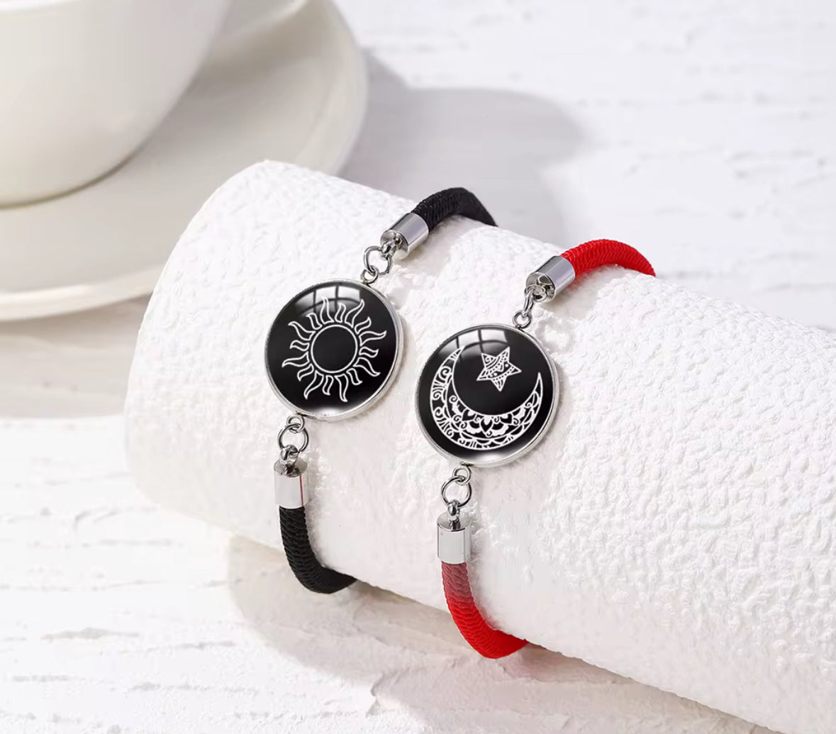Glow-in-the-Dark Sun & Moon Couple Bracelets – Radium Light, Matching Celestial Jewelry