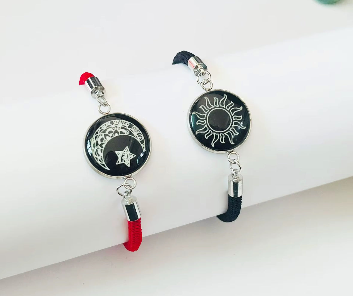 Glow-in-the-Dark Sun & Moon Couple Bracelets – Radium Light, Matching Celestial Jewelry