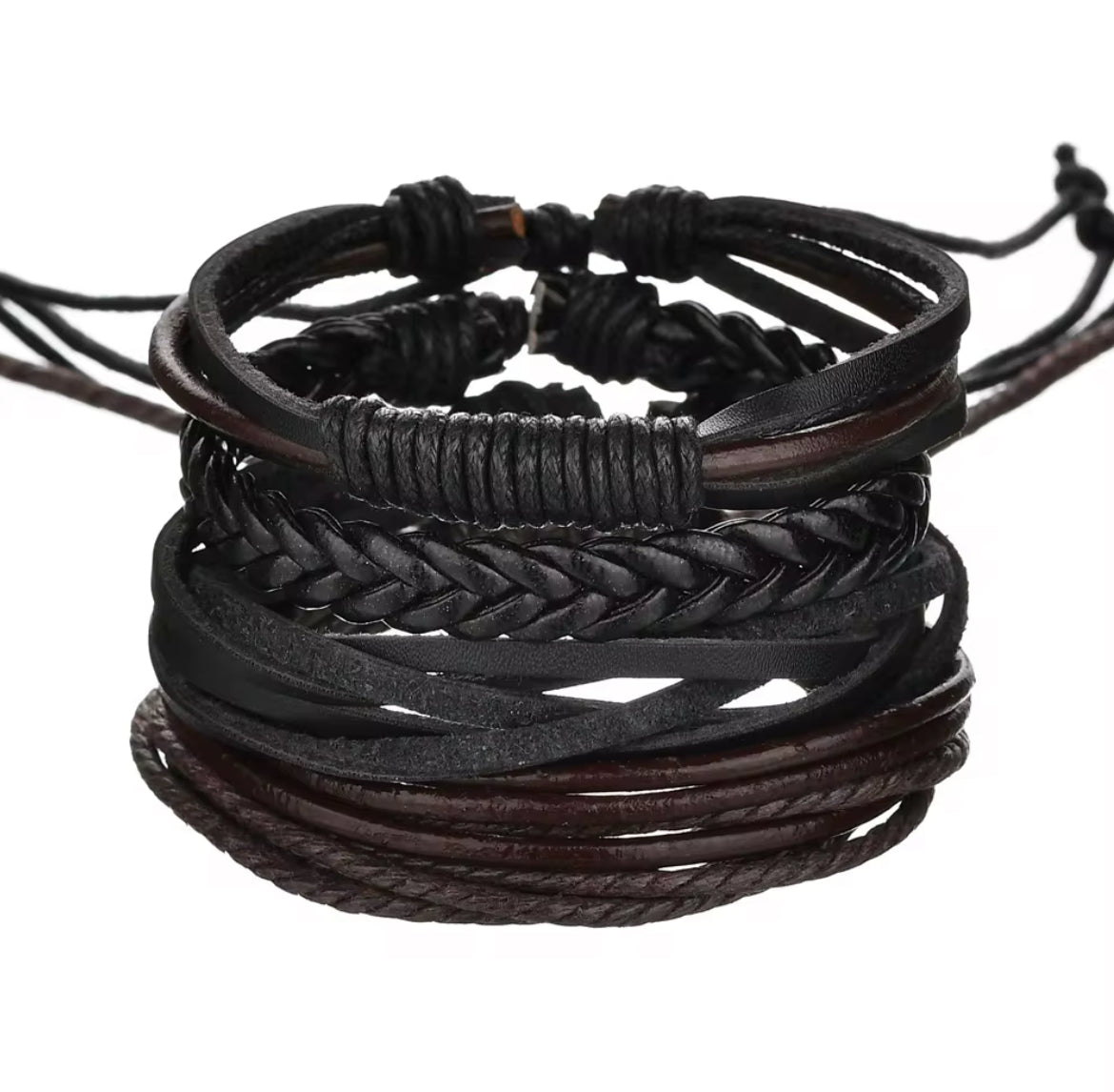 Men’s Faux Leather Bracelet Set – Vintage Braided Multi-Layer Adjustable Wristbands