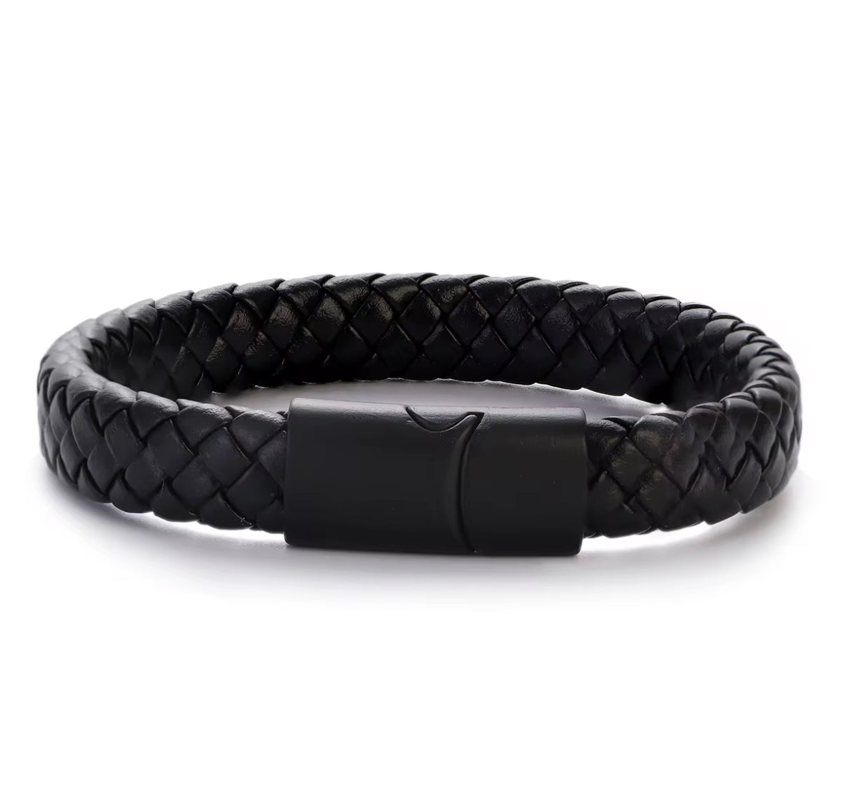 Men’s Black Braided Faux Leather Bracelet with Magnetic Clasp – Stylish & Durable Wristband