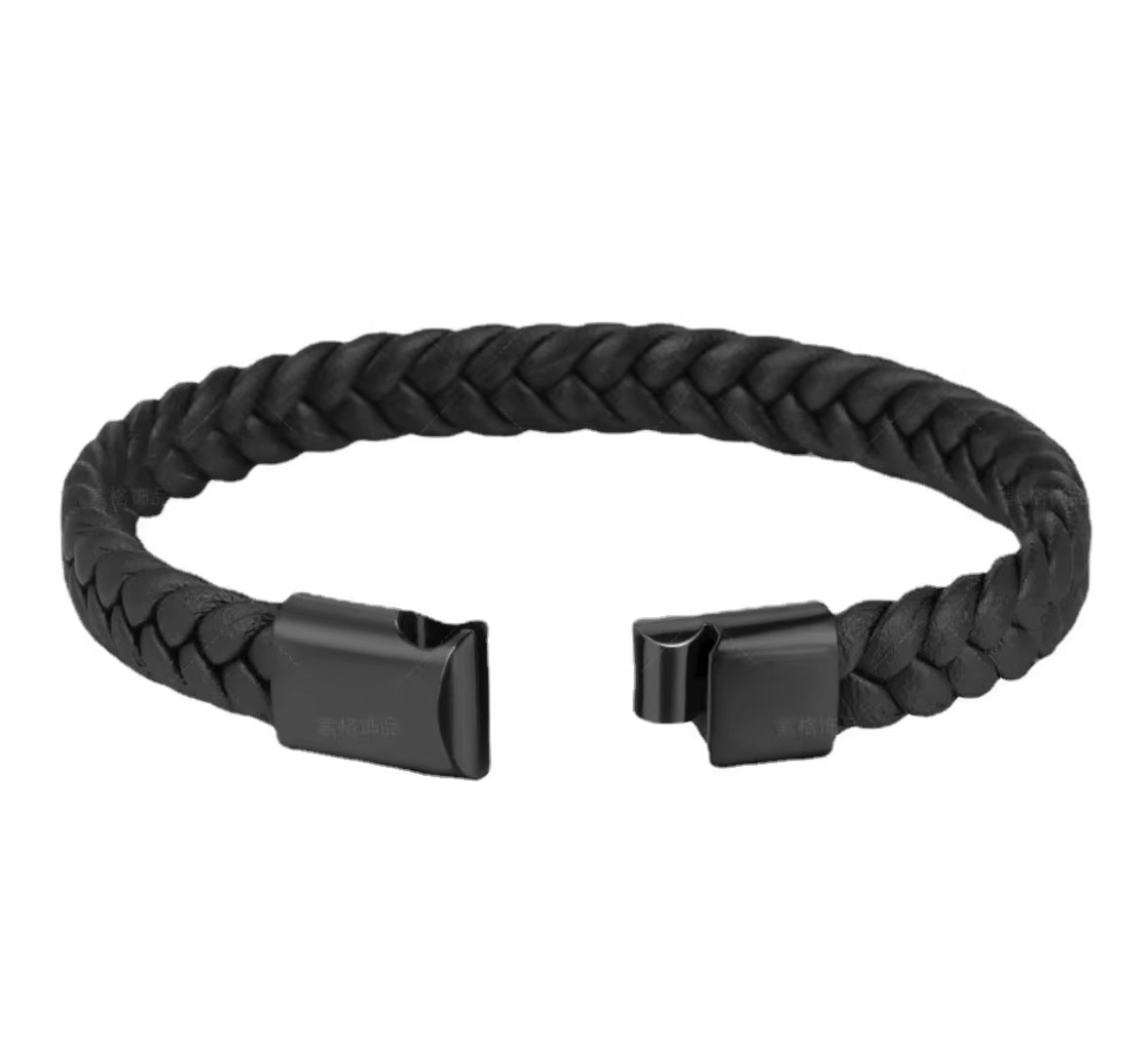 Men’s Black Braided Faux Leather Bracelet with Magnetic Clasp – Stylish & Durable Wristband