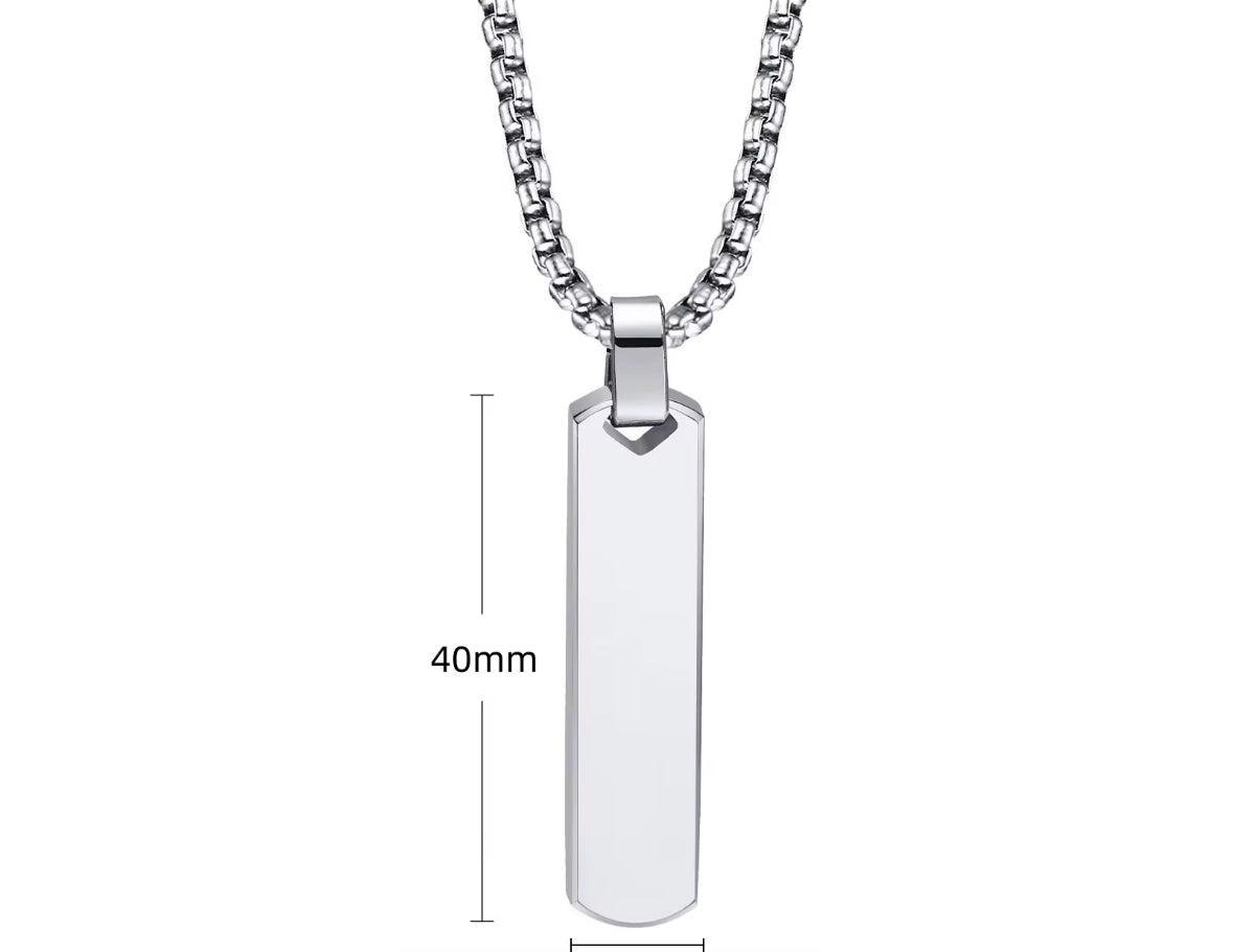 Men’s Stainless Steel Rectangle Pendant Necklace – Minimalist Silver Tag Chain
