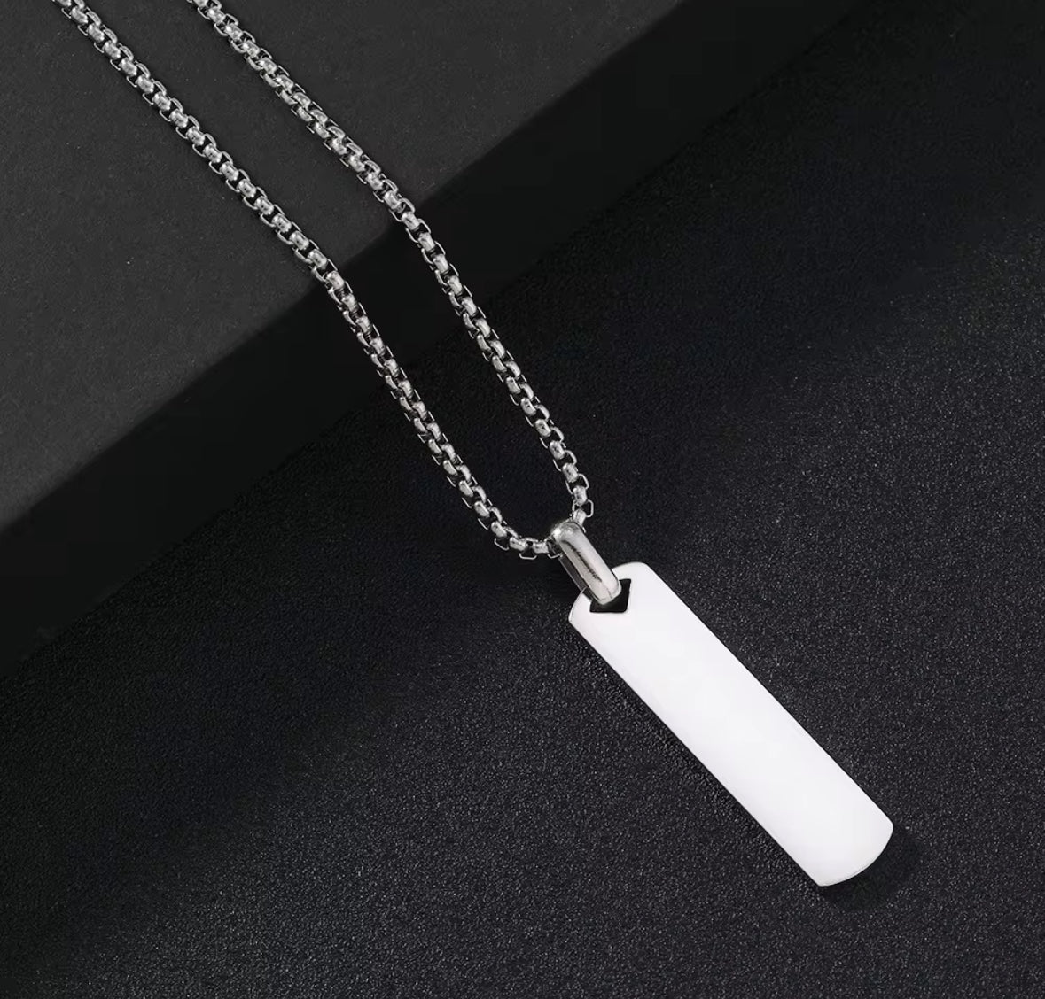 Men’s Stainless Steel Rectangle Pendant Necklace – Minimalist Silver Tag Chain