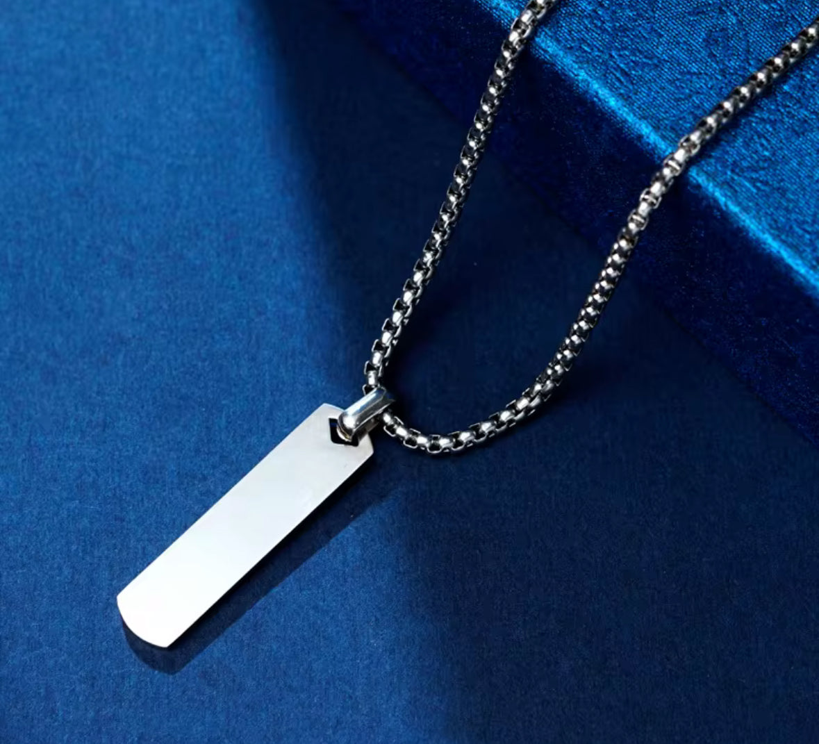 Men’s Stainless Steel Rectangle Pendant Necklace – Minimalist Silver Tag Chain