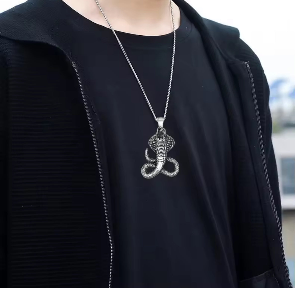 Men’s Cobra Snake Pendant Necklace – Stainless Steel Serpent Jewelry for Biker, Gothic & Street Style