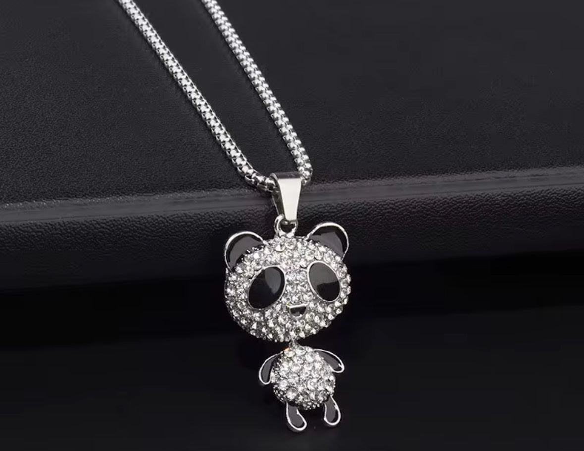 Cute Crystal Panda Pendant Necklace – Sparkly Animal Jewelry for Women & Girls