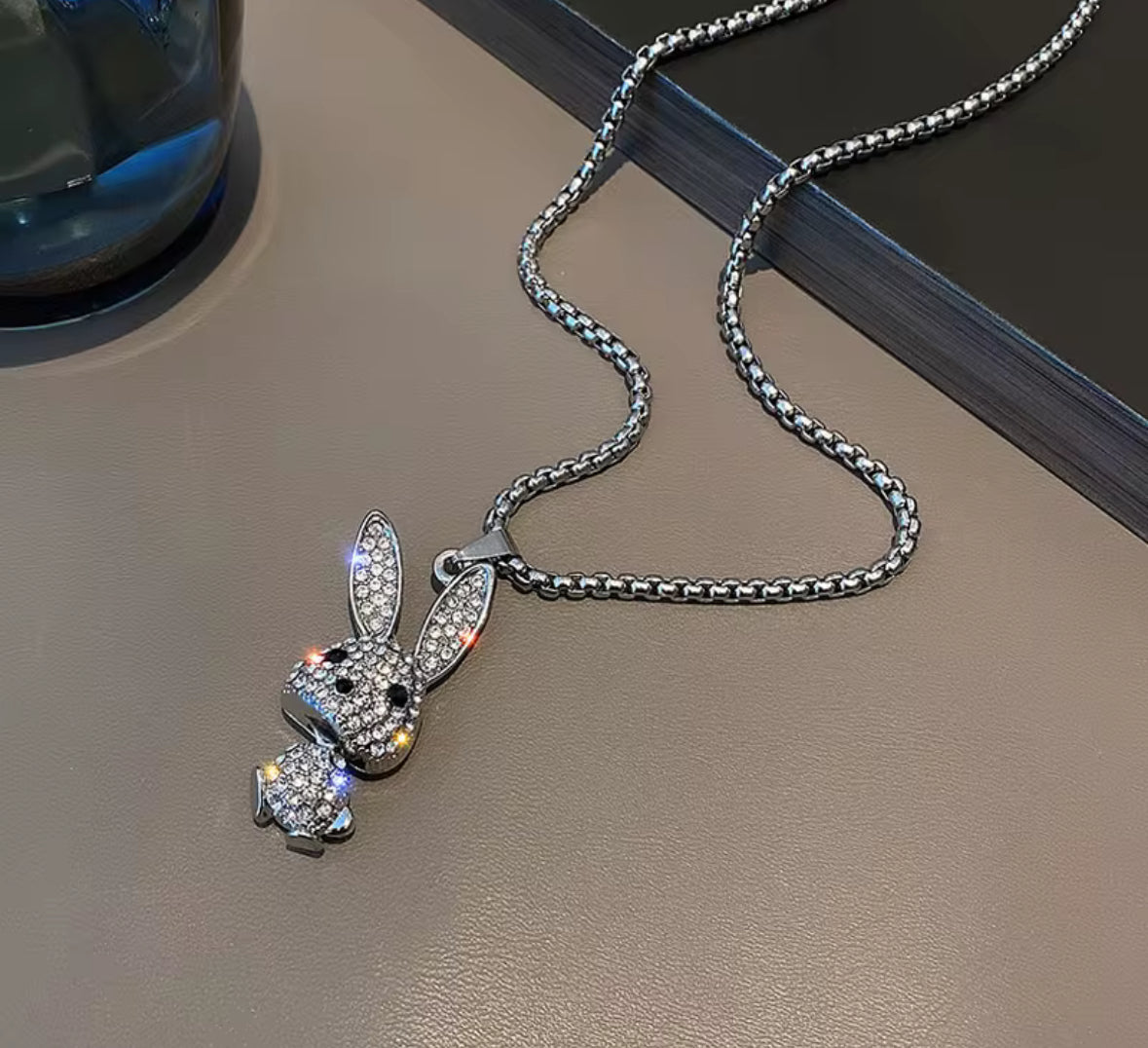 Cute Bunny Pendant Necklace for Women – Sparkly Crystal Rabbit Charm Jewelry