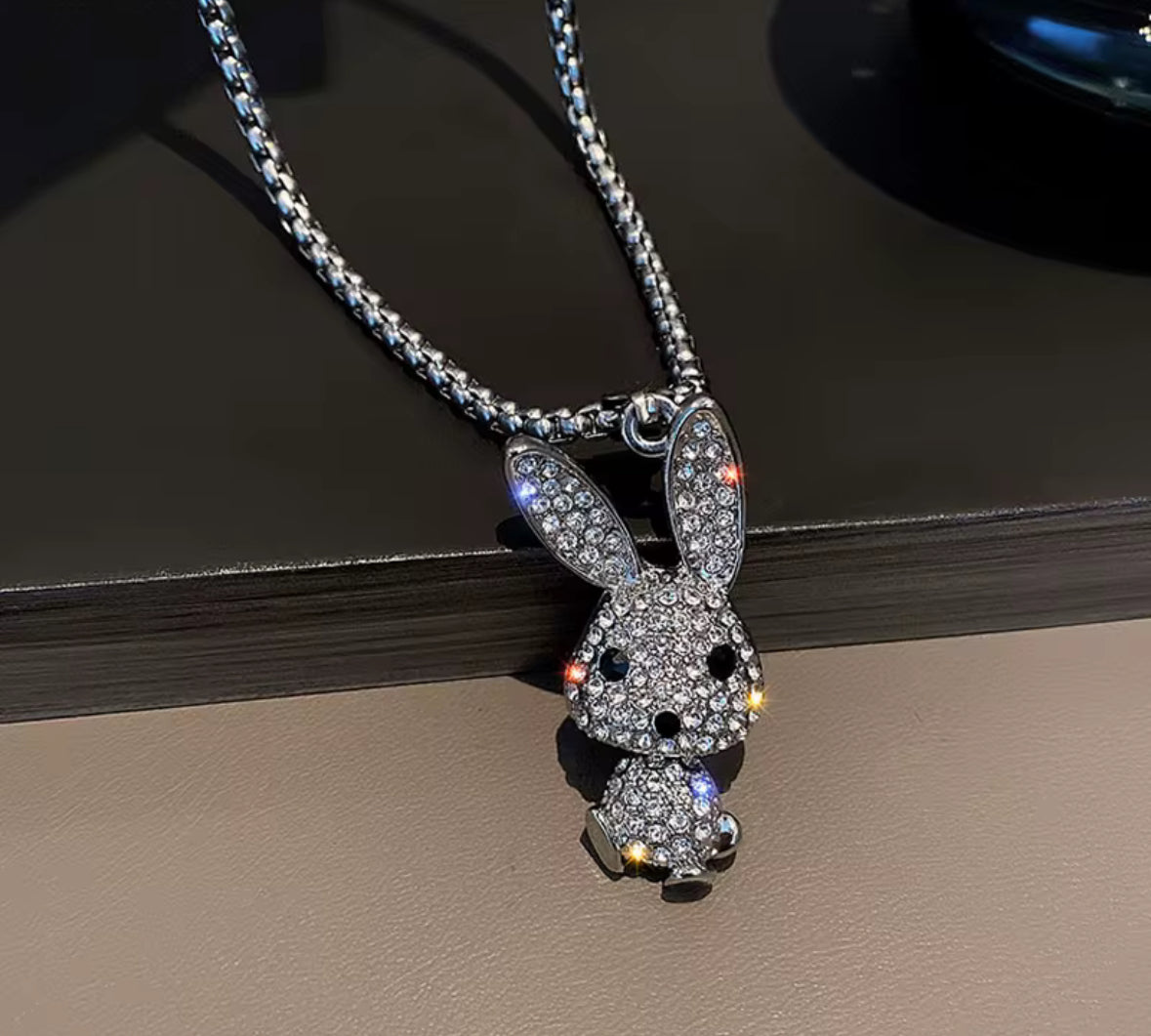 Cute Bunny Pendant Necklace for Women – Sparkly Crystal Rabbit Charm Jewelry