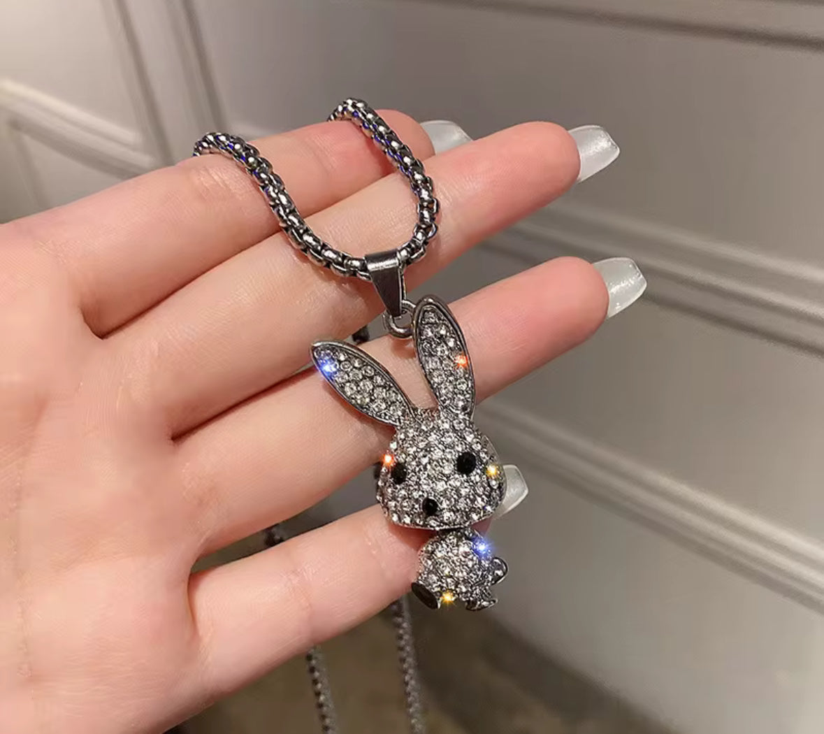Cute Bunny Pendant Necklace for Women – Sparkly Crystal Rabbit Charm Jewelry