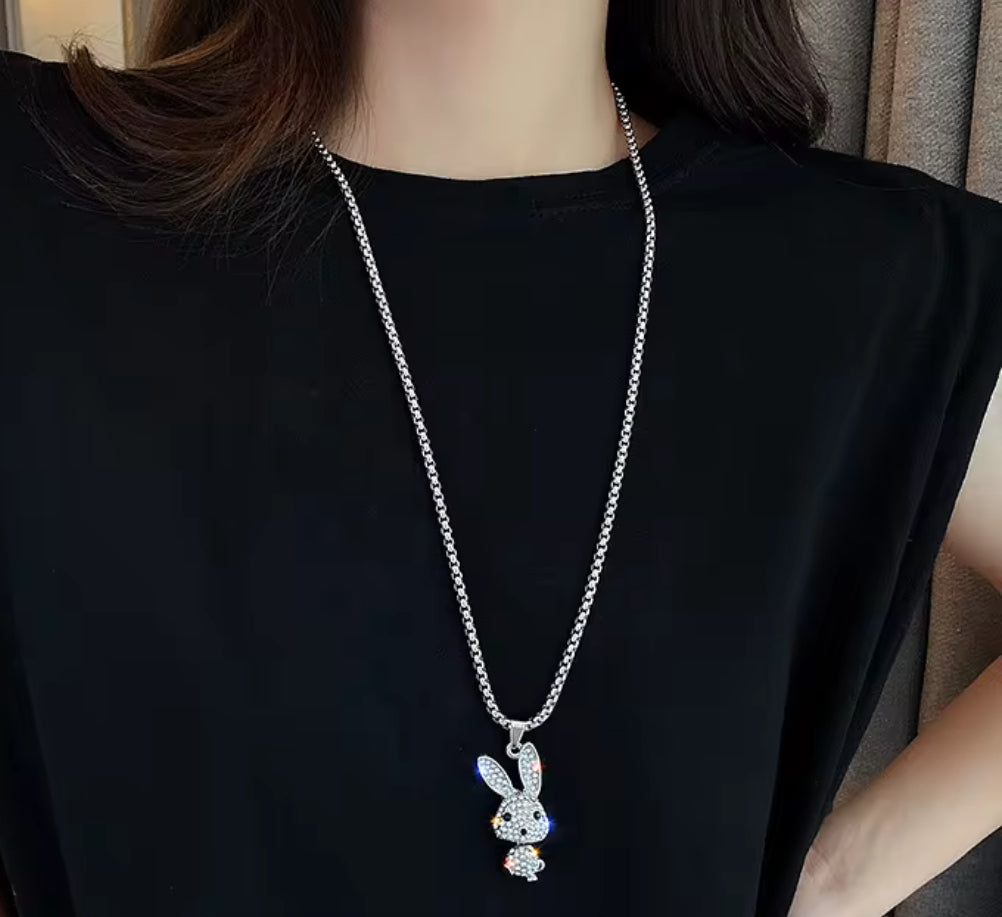 Cute Bunny Pendant Necklace for Women – Sparkly Crystal Rabbit Charm Jewelry