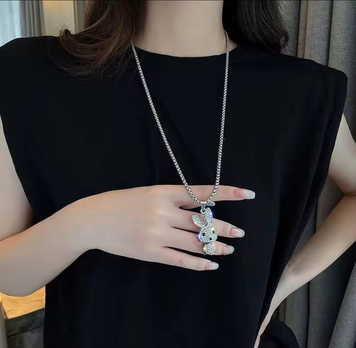 Cute Bunny Pendant Necklace for Women – Sparkly Crystal Rabbit Charm Jewelry