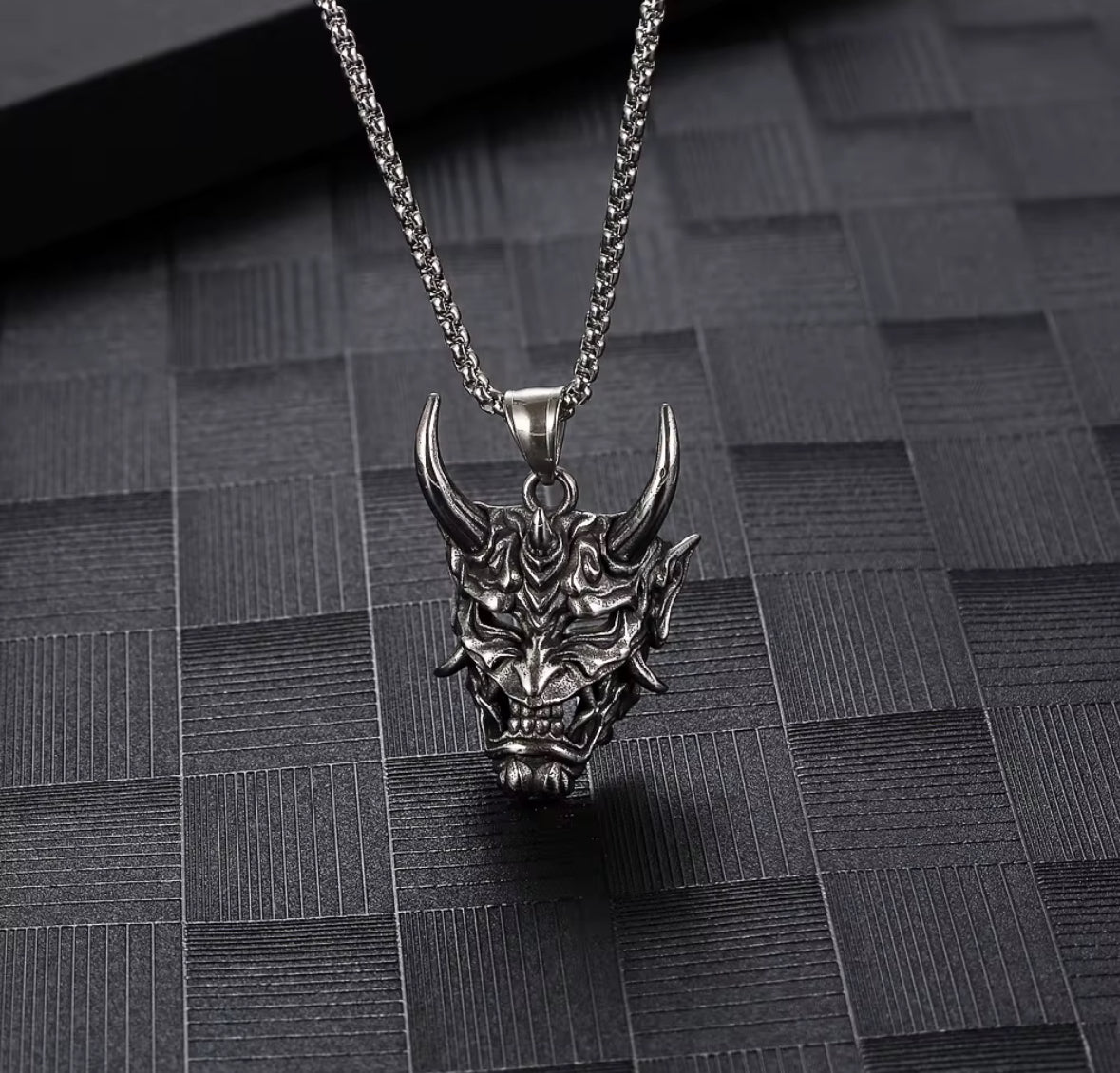 Oni Demon Mask Pendant Necklace – Japanese Samurai Spirit Stainless Steel Jewelry