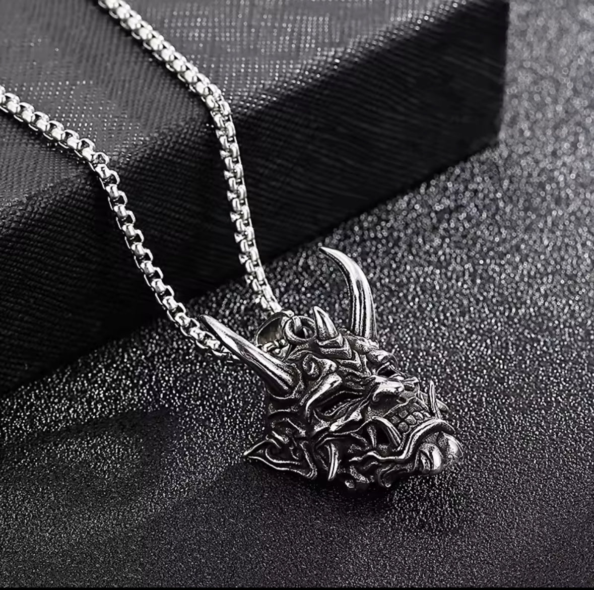 Oni Demon Mask Pendant Necklace – Japanese Samurai Spirit Stainless Steel Jewelry