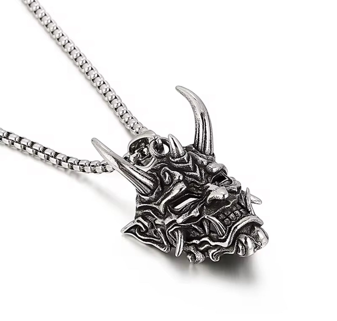 Oni Demon Mask Pendant Necklace – Japanese Samurai Spirit Stainless Steel Jewelry
