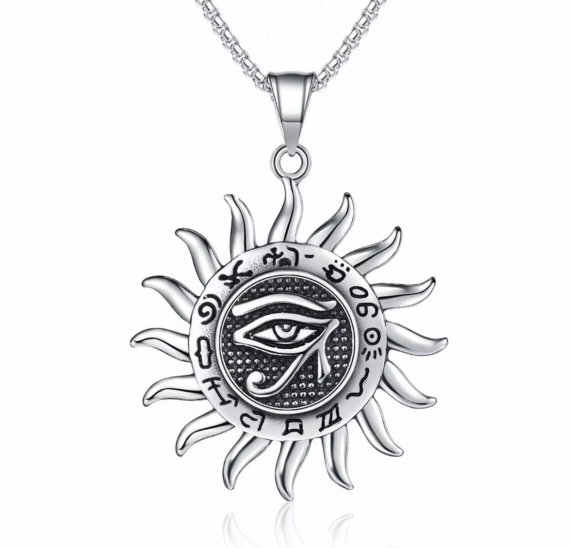 Eye of Horus Sun Pendant Necklace – Stainless Steel Egyptian Amulet Jewelry