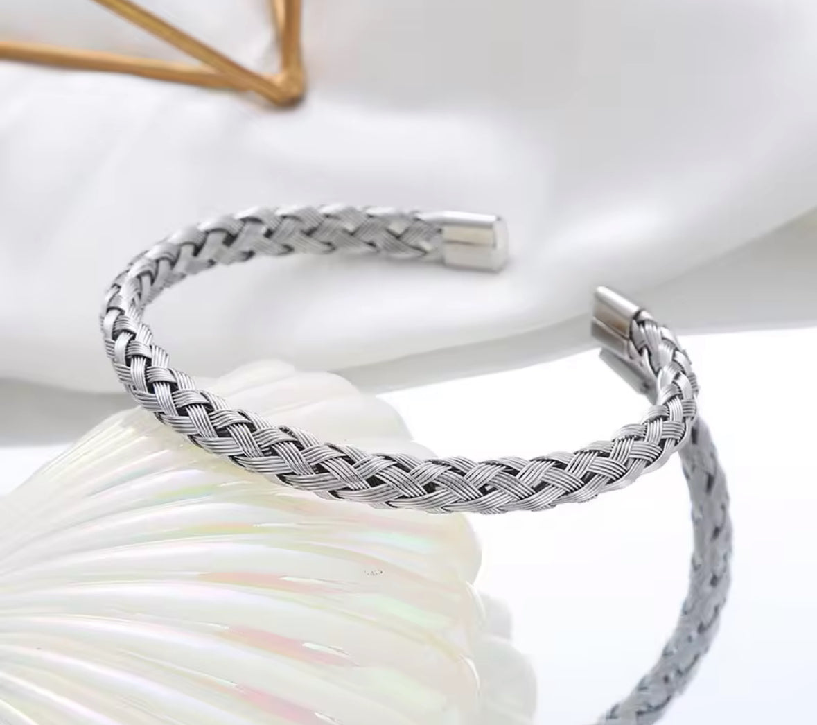 Braided Stainless Steel Cuff Bracelet for Men & Women – Gold & Silver Plated Adjustable Bangle
