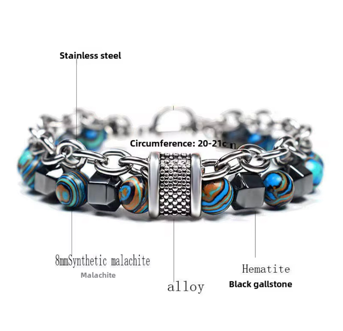 Men’s Stainless Steel Chain Bracelet with Blue Tiger Eye Beads – Handmade Lava Stone & Hematite Bead Bracelet