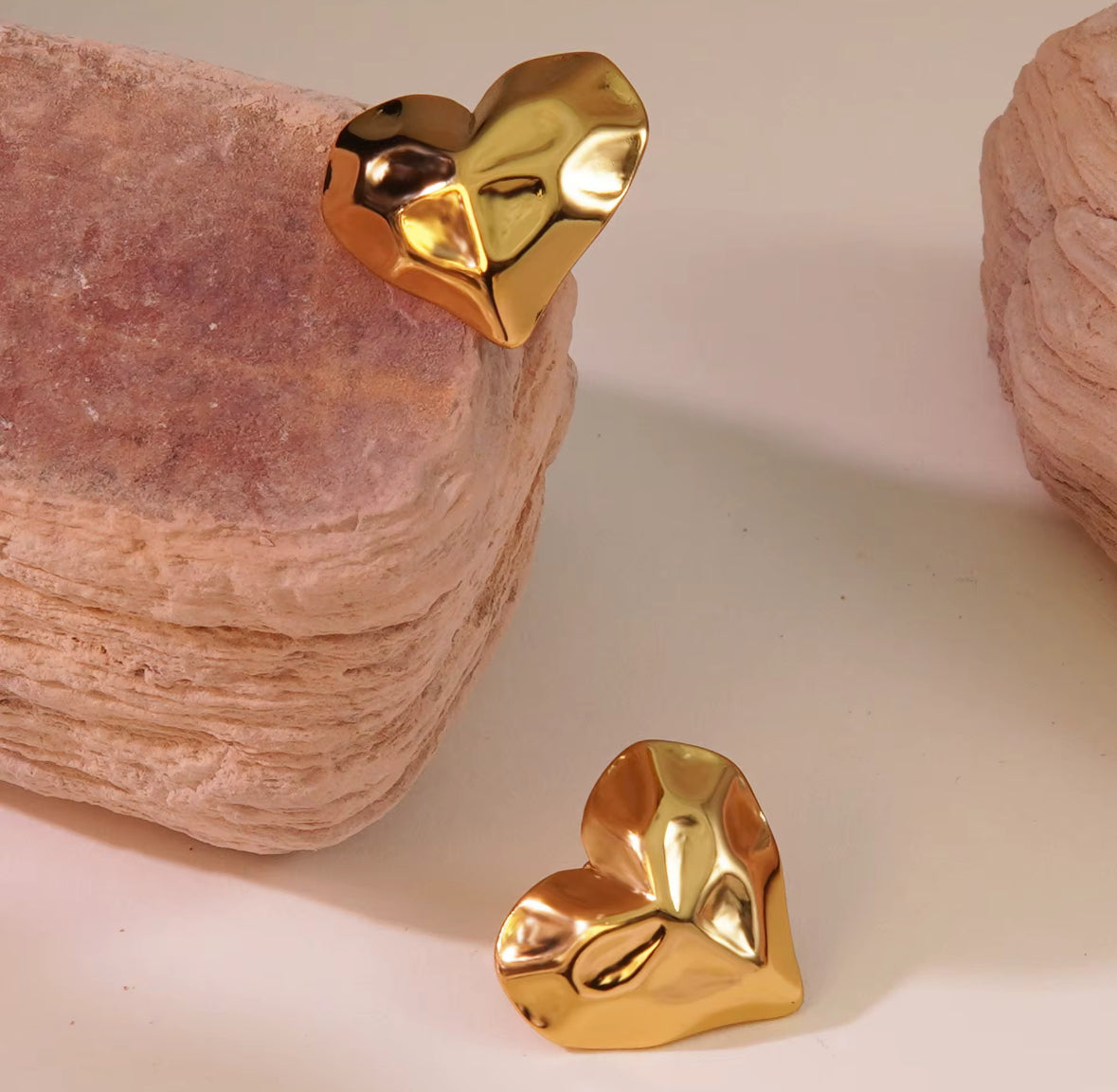 Anti Tarnish Stainless Steel Bold Gold Heart-Shaped Stud Earrings for Women | Chunky, Modern Statement Jewelry