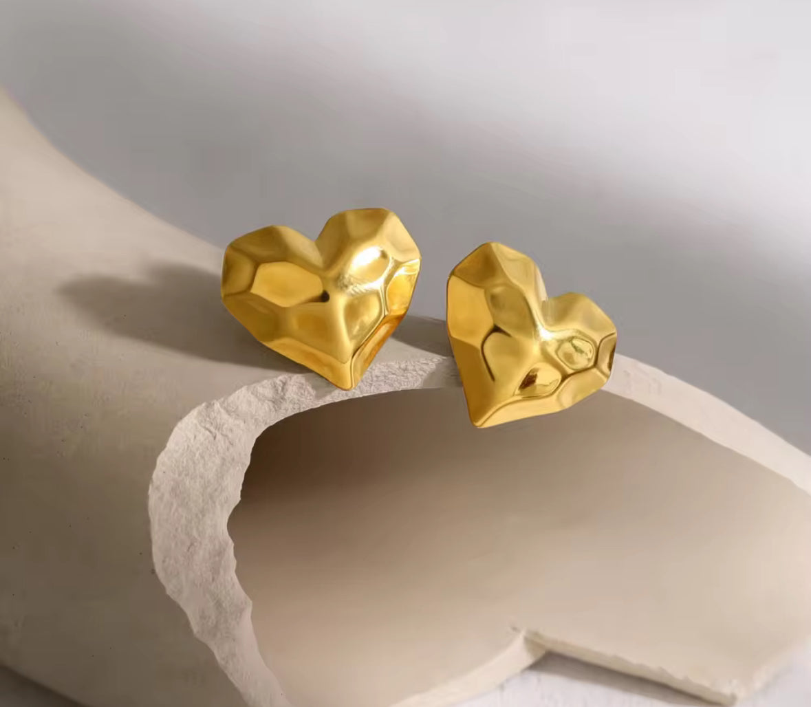 Anti Tarnish Stainless Steel Bold Gold Heart-Shaped Stud Earrings for Women | Chunky, Modern Statement Jewelry