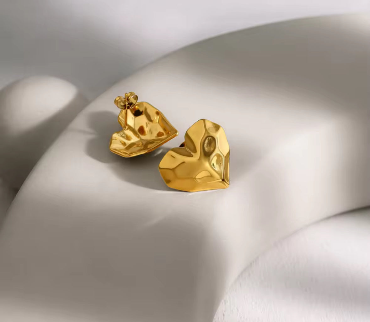 Anti Tarnish Stainless Steel Bold Gold Heart-Shaped Stud Earrings for Women | Chunky, Modern Statement Jewelry