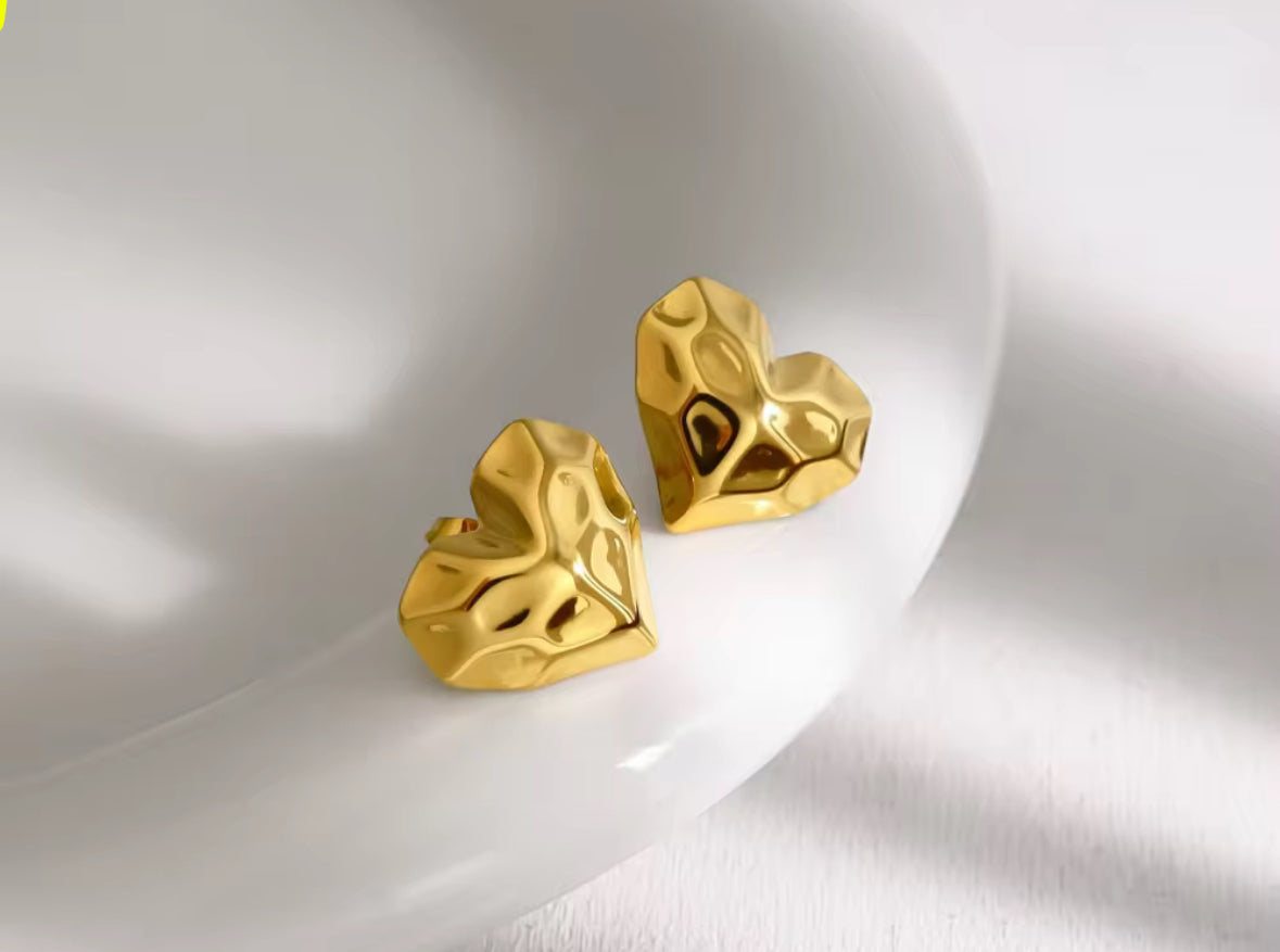 Anti Tarnish Stainless Steel Bold Gold Heart-Shaped Stud Earrings for Women | Chunky, Modern Statement Jewelry
