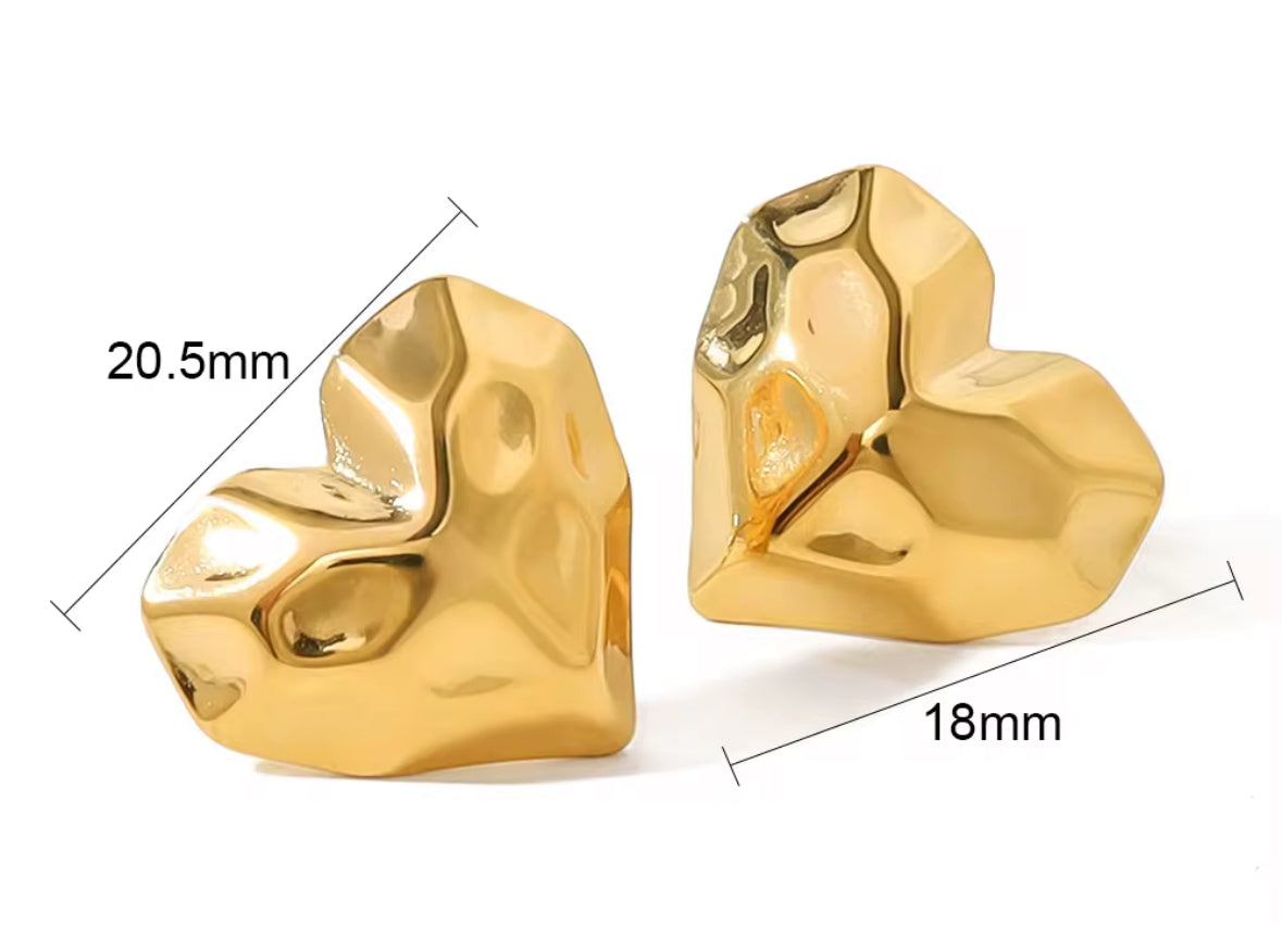 Anti Tarnish Stainless Steel Bold Gold Heart-Shaped Stud Earrings for Women | Chunky, Modern Statement Jewelry