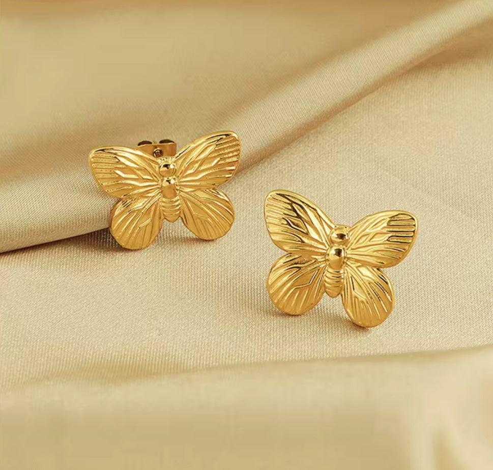 Anti Tarnish Stainless Steel Golden Butterfly Earrings – Delicate, Elegant & Lightweight Studs