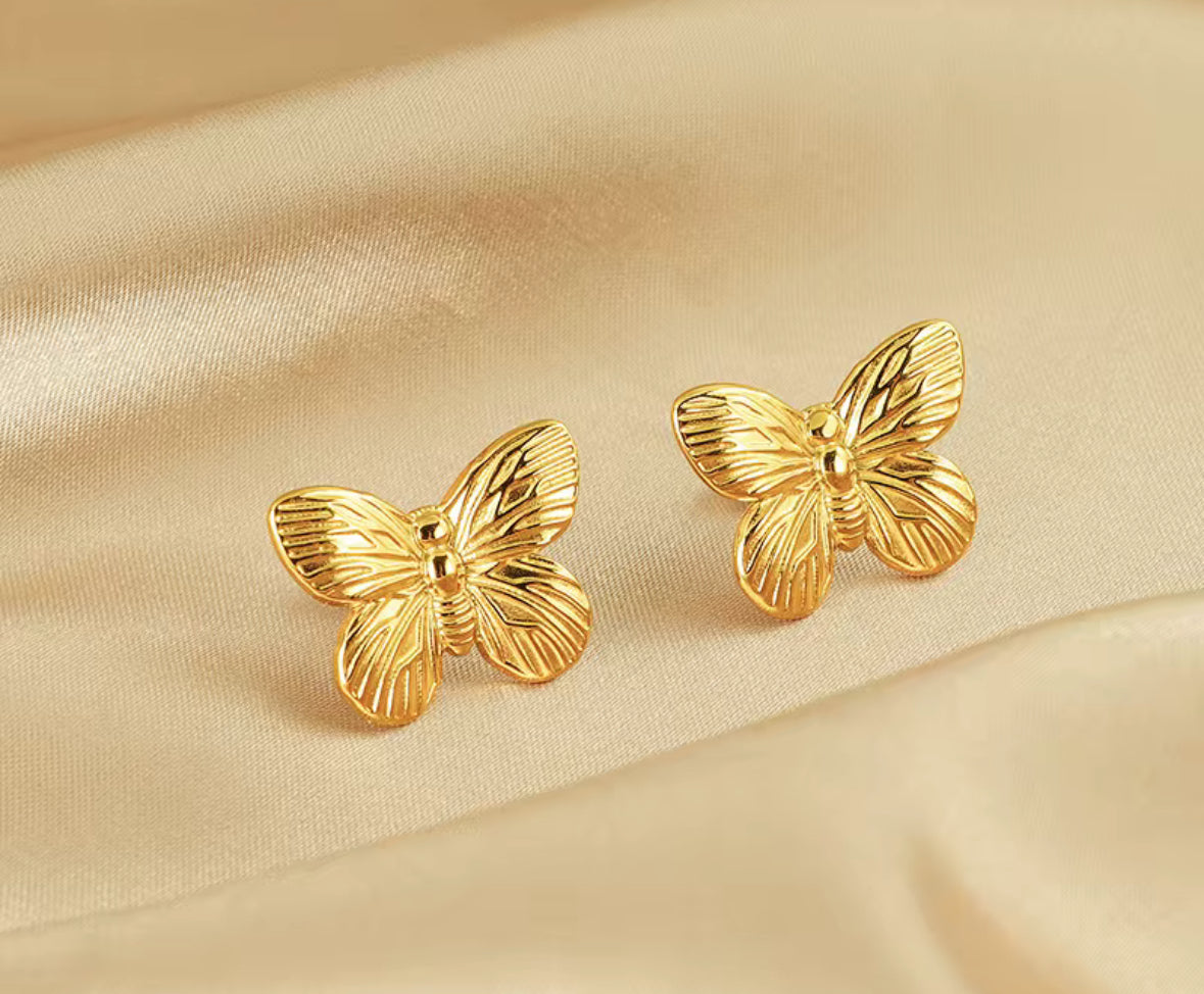 Anti Tarnish Stainless Steel Golden Butterfly Earrings – Delicate, Elegant & Lightweight Studs