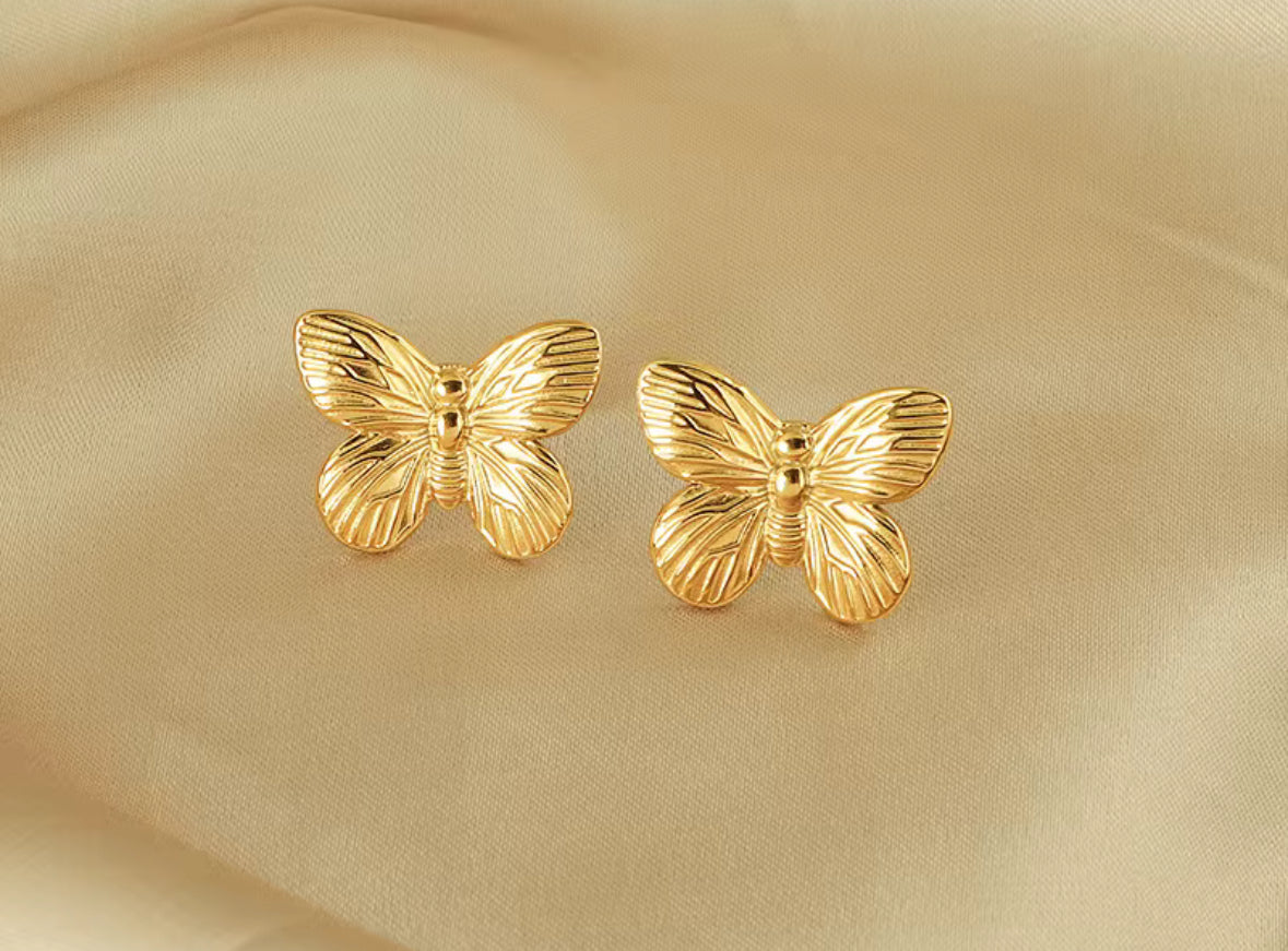 Anti Tarnish Stainless Steel Golden Butterfly Earrings – Delicate, Elegant & Lightweight Studs