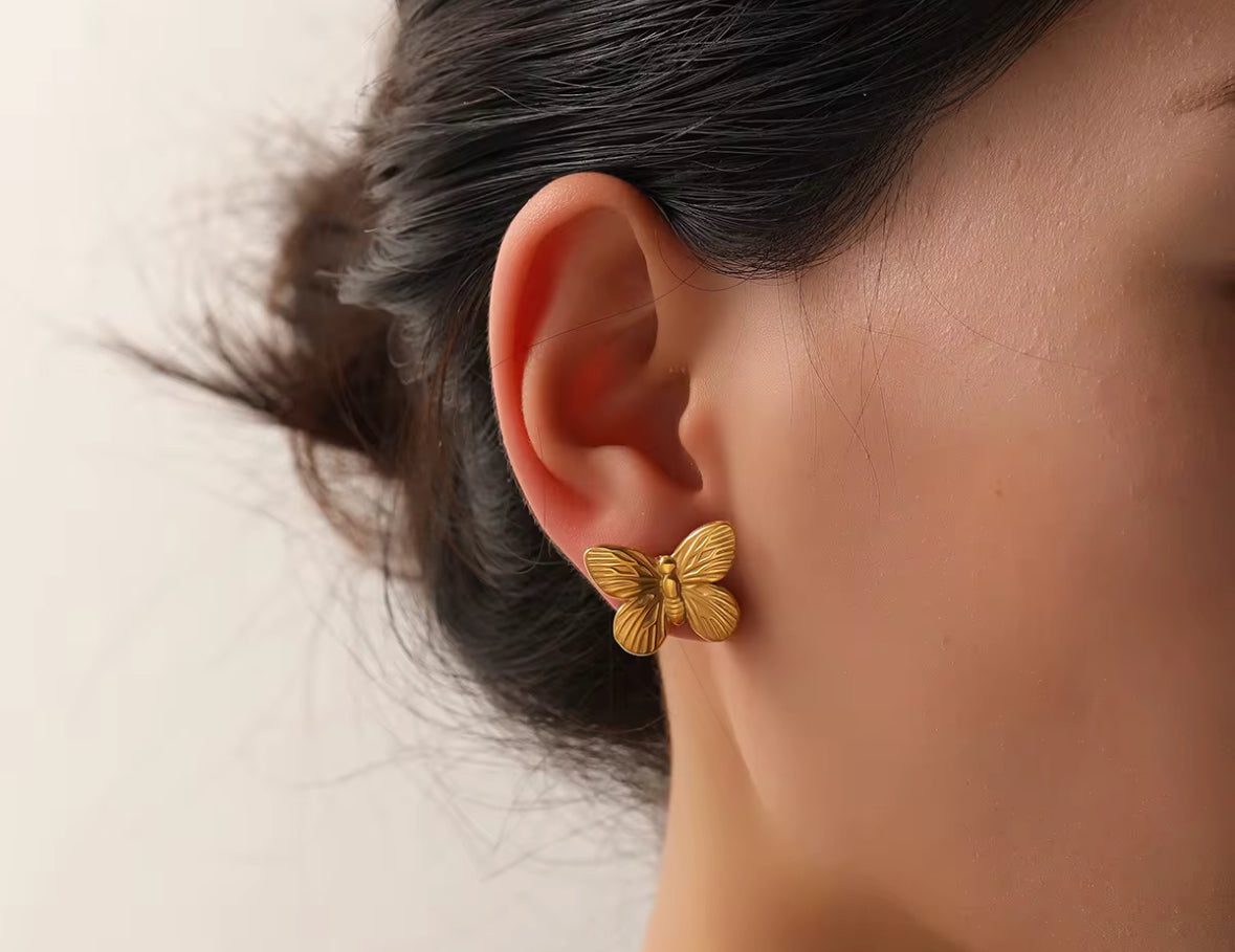 Anti Tarnish Stainless Steel Golden Butterfly Earrings – Delicate, Elegant & Lightweight Studs