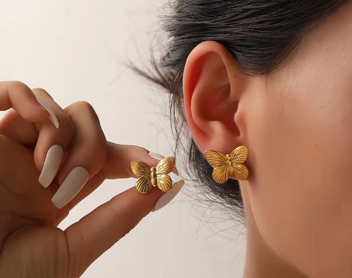 Anti Tarnish Stainless Steel Golden Butterfly Earrings – Delicate, Elegant & Lightweight Studs