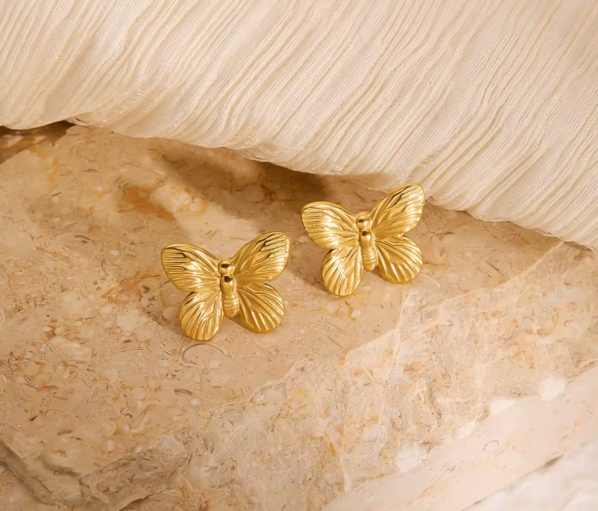 Anti Tarnish Stainless Steel Golden Butterfly Earrings – Delicate, Elegant & Lightweight Studs