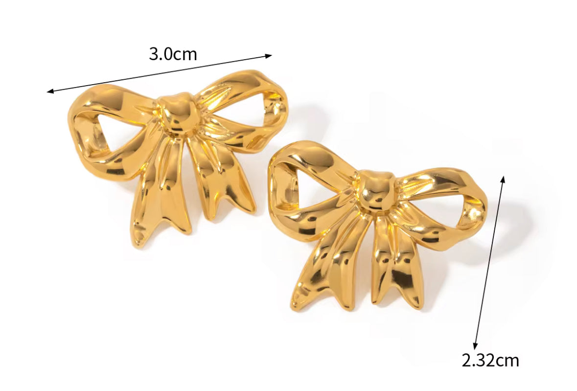 Anti Tarnish Stainless Steel Golden Bow Statement Earrings – Elegant, Lightweight & Timeless Design