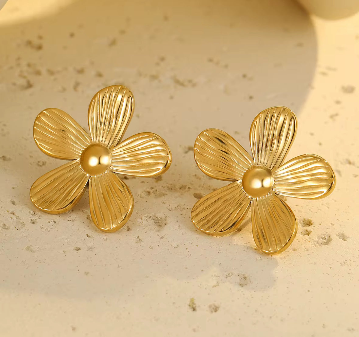 Anti Tarnish Stainless Steel Elegant Gold Floral Stud Earrings for Women | Bold Statement Flower Jewelry