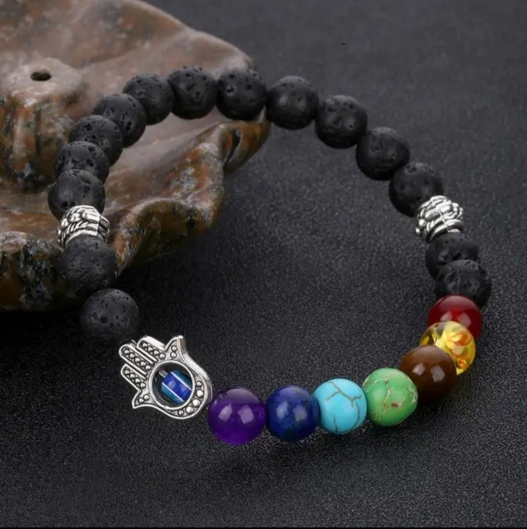 Multicolored Evil Eye Adjustable Unisex Hamsa Hand Bracelet