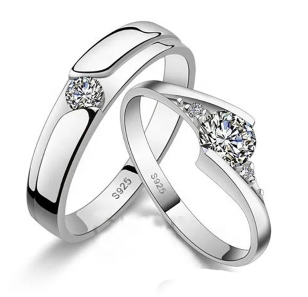 CZ Stones Studded Stainless Steel Adjustable Size Couple Ring Set