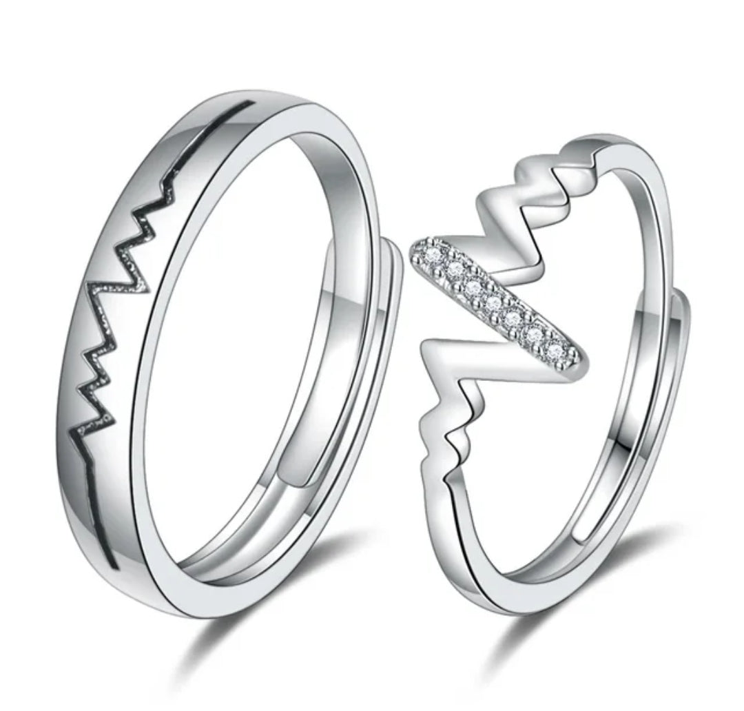 CZ Stones Studded Stainless Steel Adjustable Size Couple Ring Set