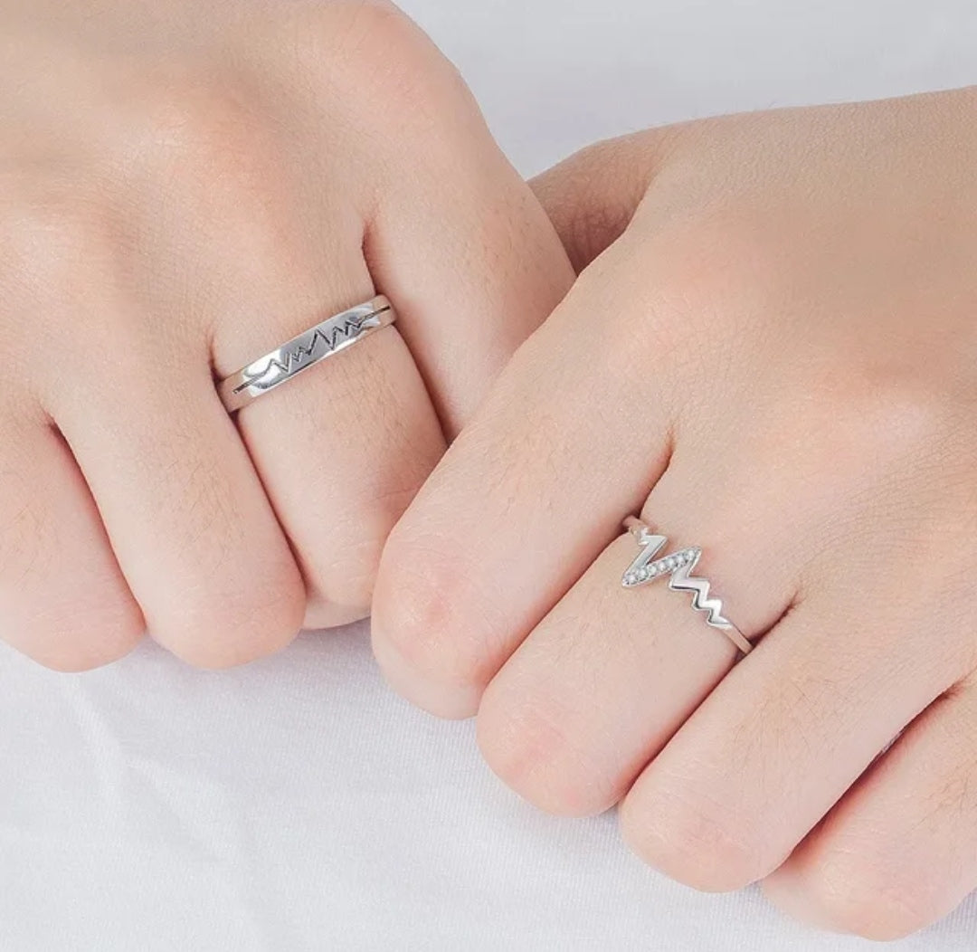 CZ Stones Studded Stainless Steel Adjustable Size Couple Ring Set