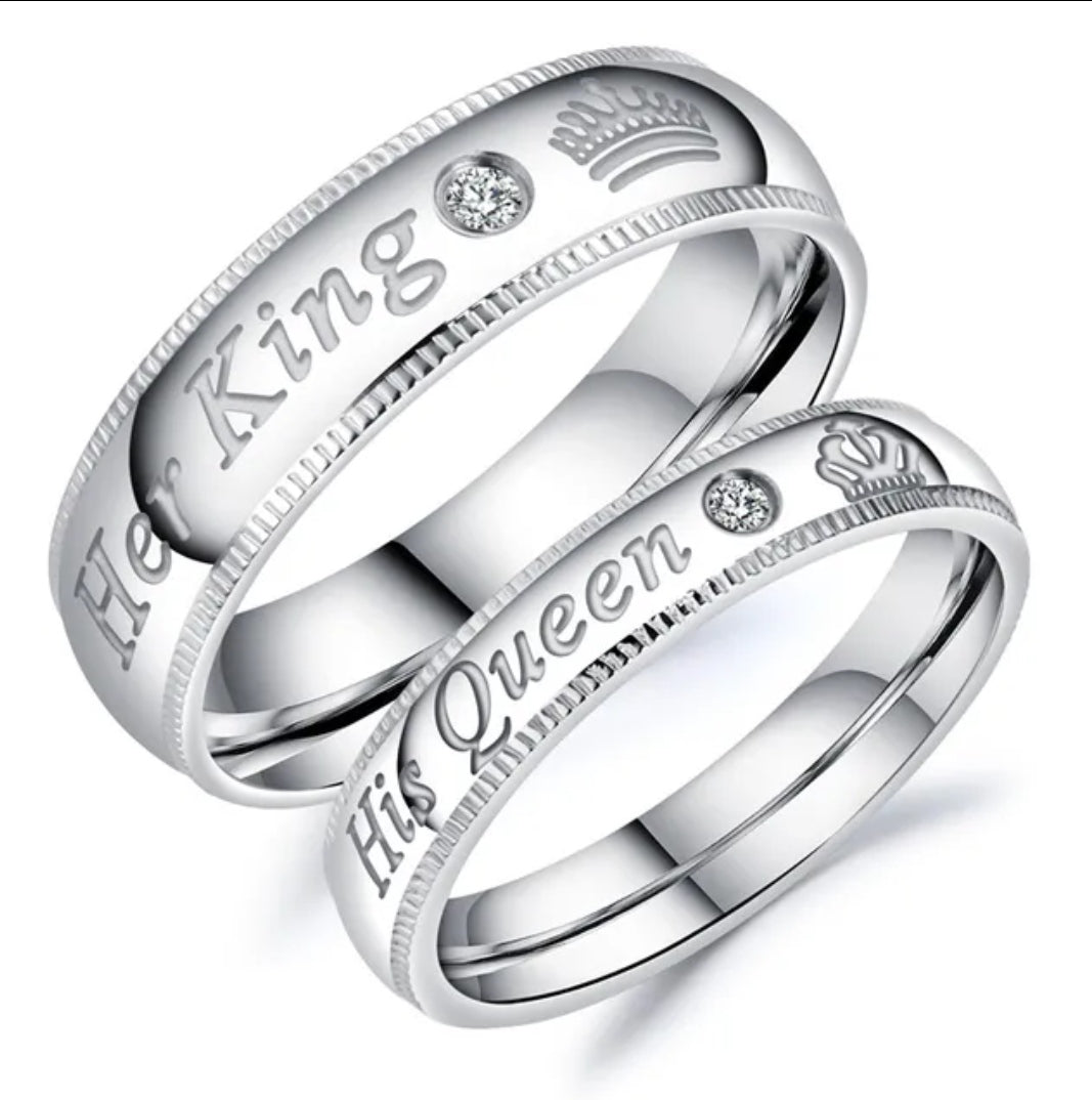 CZ Stones Studded Stainless Steel Adjustable Size Couple Ring Set