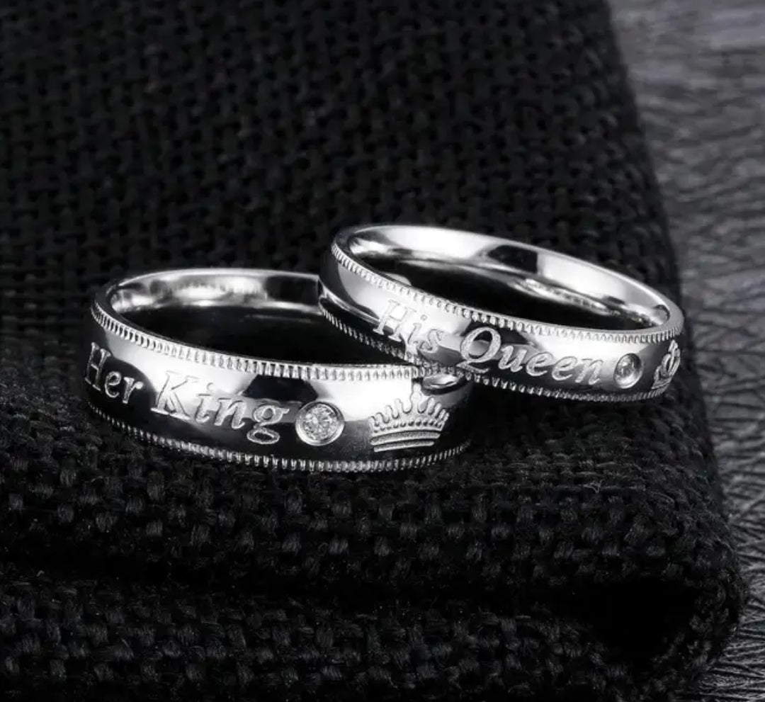 CZ Stones Studded Stainless Steel Adjustable Size Couple Ring Set