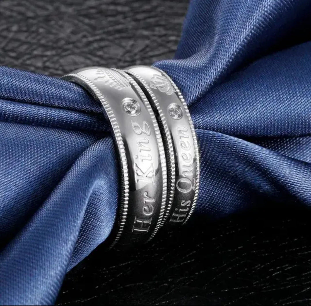 CZ Stones Studded Stainless Steel Adjustable Size Couple Ring Set