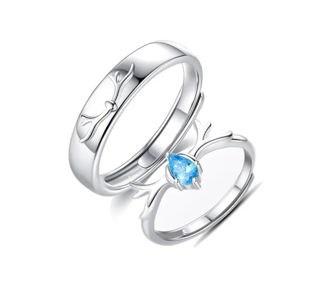 CZ Stones Studded Stainless Steel Adjustable Size Couple Ring Set