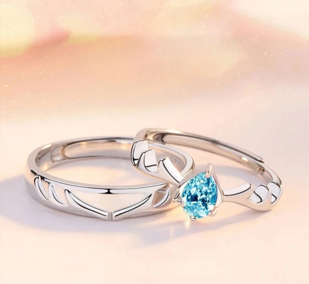 CZ Stones Studded Stainless Steel Adjustable Size Couple Ring Set