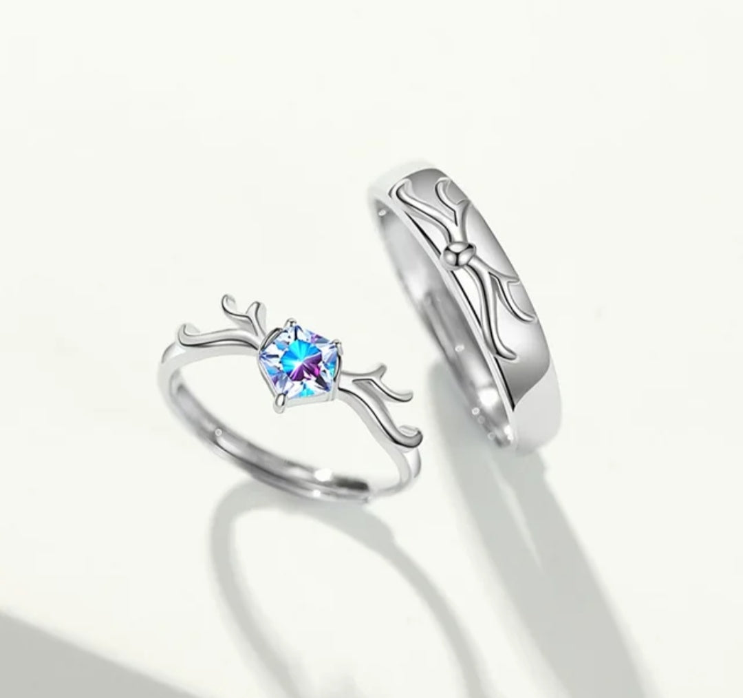 CZ Stones Studded Stainless Steel Adjustable Size Couple Ring Set