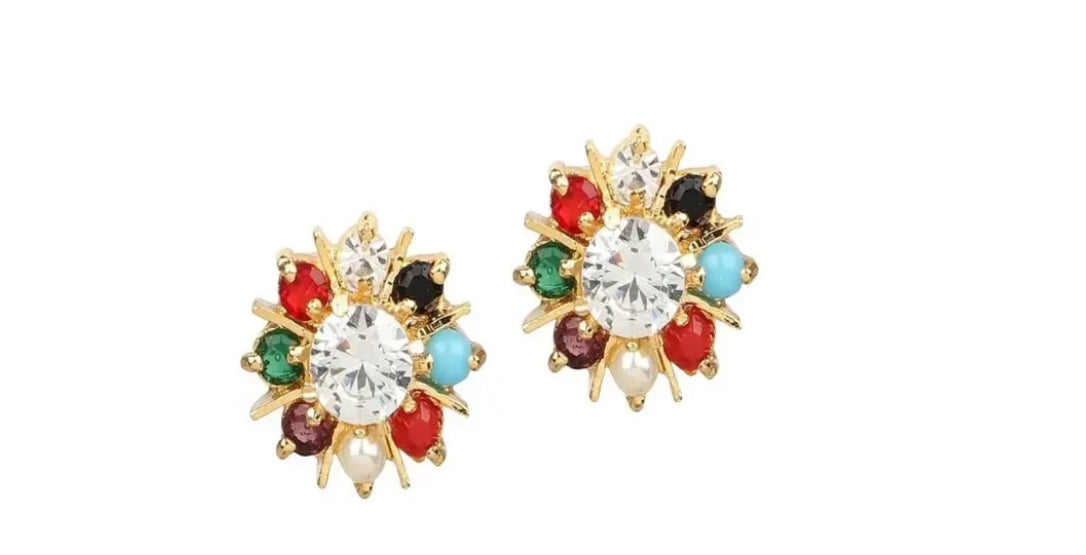 Premium Navratan Stones Style Push Plugs Studs Earrings