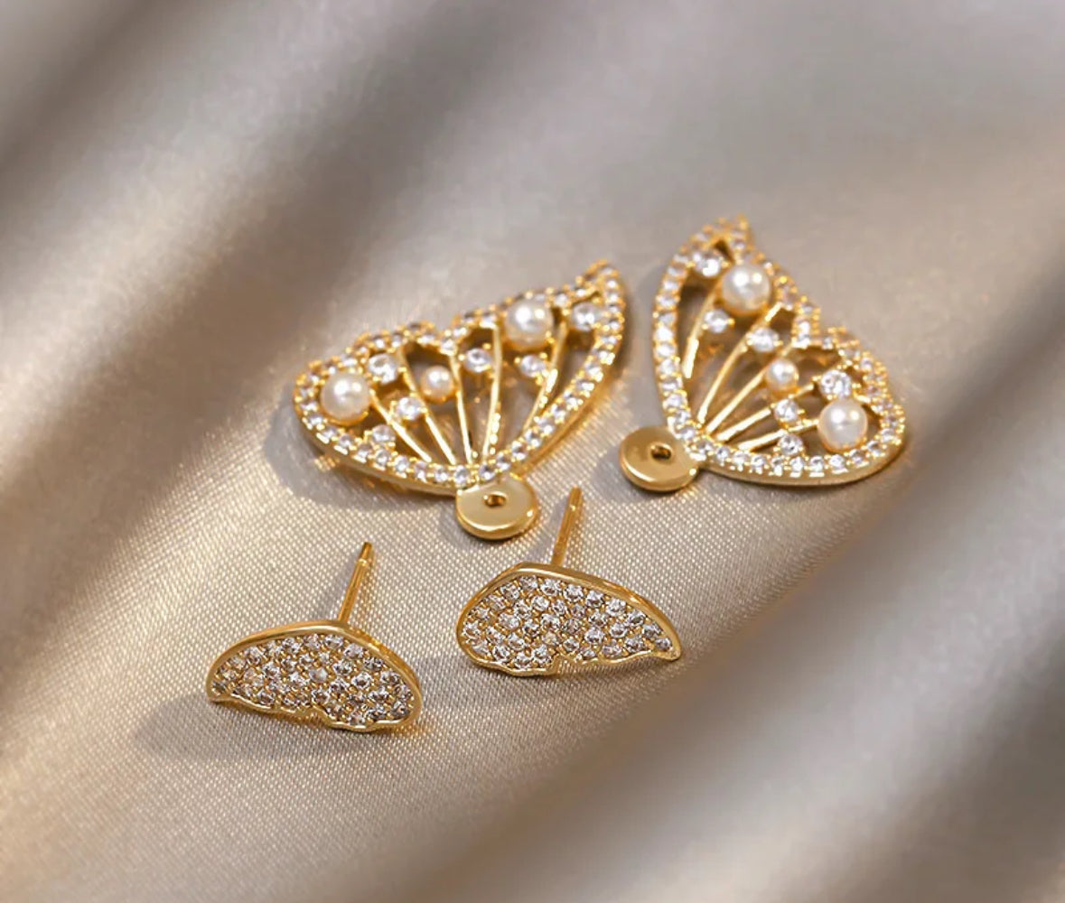 Golden Butterfly AD Stones Studded Push Plugs Earrings