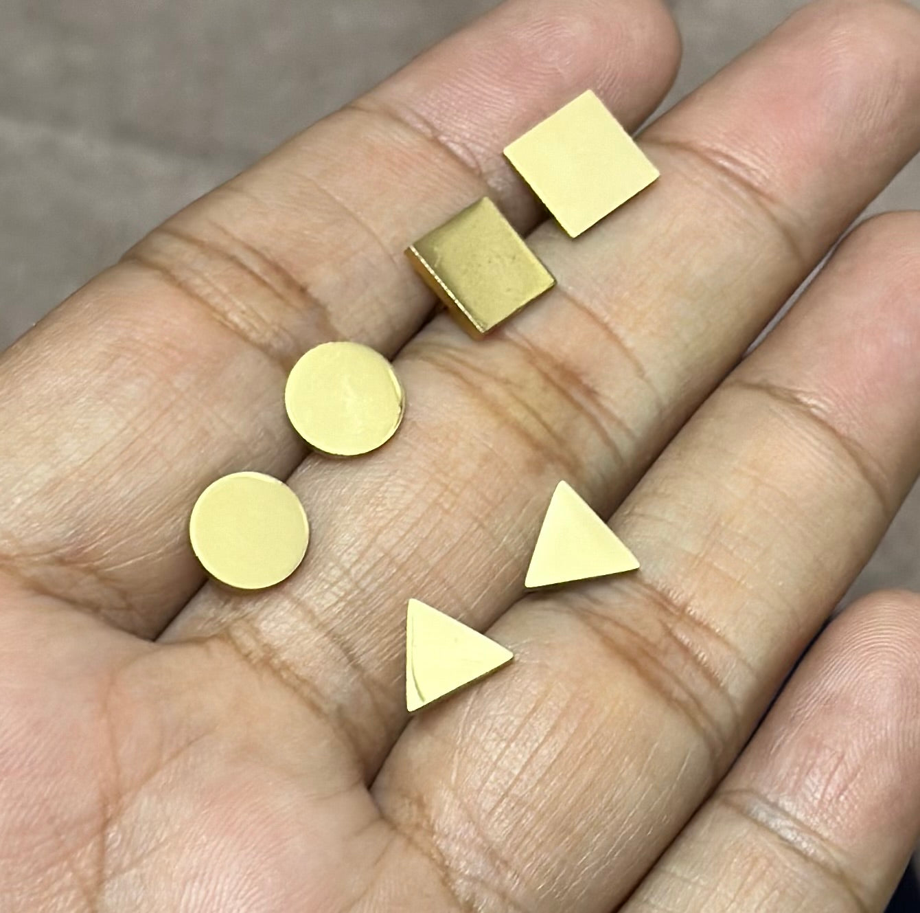 Combo of 3 Pairs Minimal Size Elegant Gold Patterned Push Plugs Stainless Steel Earrings for Women